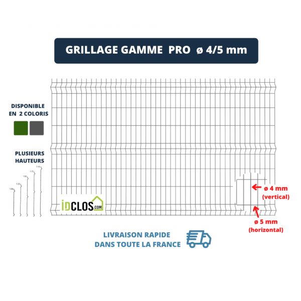 Kit Grillage Rigide - Gamme Professionnelle - Fil 4mm - Poteau à encoches
